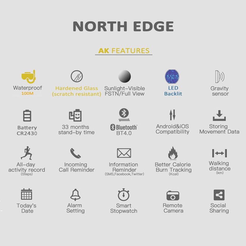 NORTH EDGE AK 100M Waterproof  - đánh giá và giá Outdoor Sport Smart Watch
