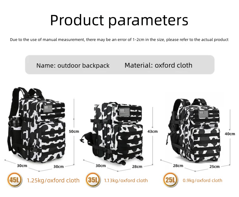 45L/35L/25L Tactical Backpack  - đánh giá và giá Outdoor Sport Gym